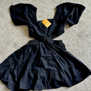 Sky Velvet Square Neck Black Mini Dress